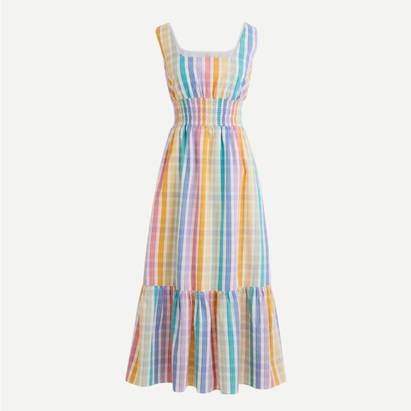 🌻J. Crew Rainbow Stripes Square Neck Midi Dress - Picture 2 of 3